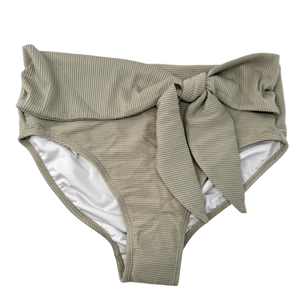 Rylee + Cru Bikini Bottoms Womens Medium Sage Green New Ribbed High Waist Tie